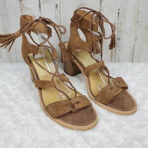 Dolce Vita Lace Block Heel Sandals Brown Size 8.5